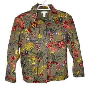 H&M Women's 4 Jacket Floral Cargo Utility Cotton‎ Canvas Full Zip EUC